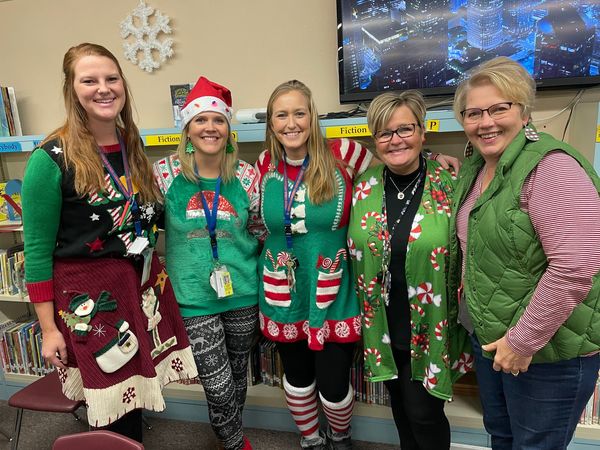 Kindergarten teachers in holiday attire