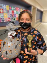 Pam Sullivan with her winning decorated pumpkin