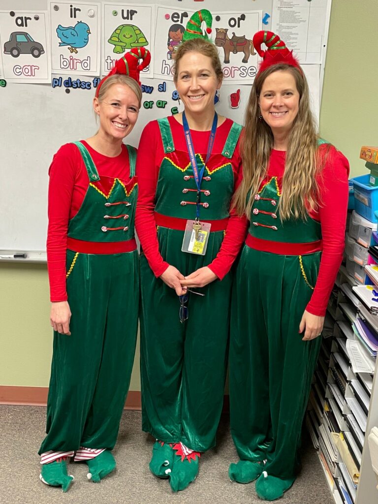 Title I teachers dressed as elves
