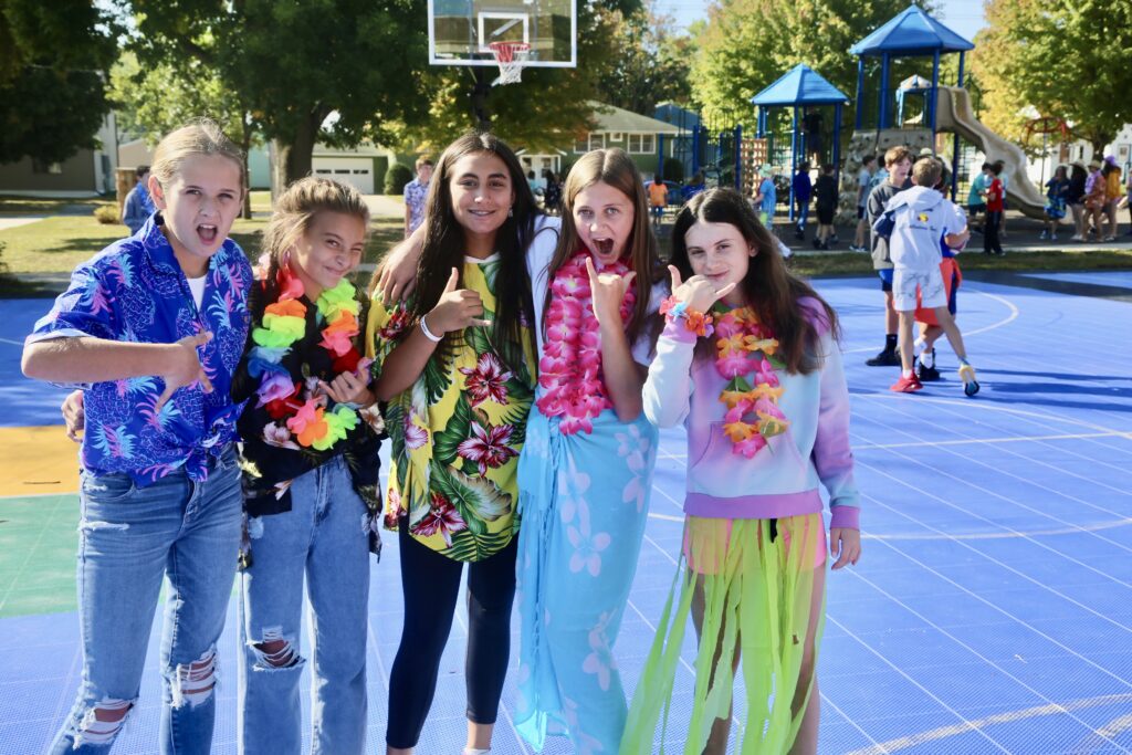 Students dressed up for Hawaiian Day