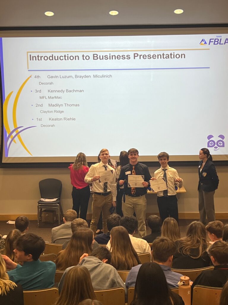 Intro to Business . Keaton 1st Place . Brayden Gavin 4th Place 