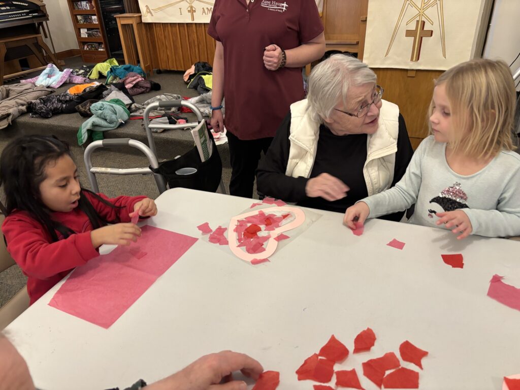 Making Valentine Decorations at Nursing Home