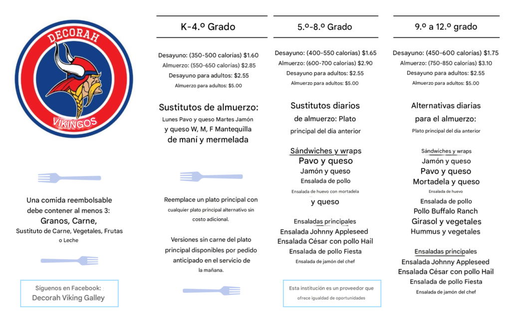 25 26 Menu Price and alternate SPANISH